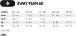 USD Sway Team 60 Rollerblades Size Chart