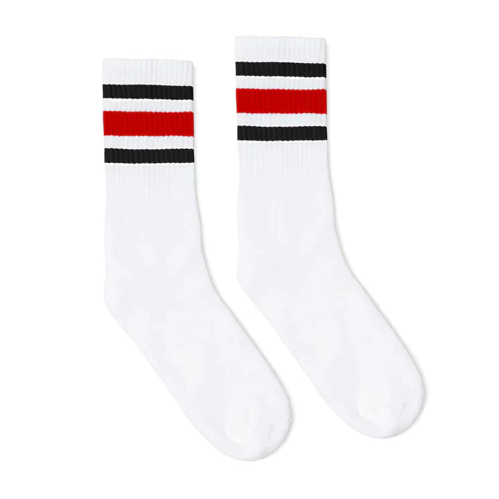 Socco Red/Black Striped White Knee Socks World Of Wheelcraft