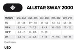 USD Sway 2000 Size-Chart