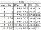 Moxi Lolly size chart