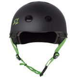 S-One Lifer Black Matte Green Straps Helmet front view