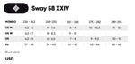 USD Sway 58 XXIV Rollerblade Size Chart