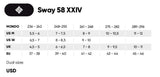 USD Sway 58 XXIV Rollerblade Size Chart