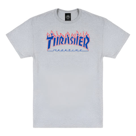 Thrasher Patriot Flame Grey Tee