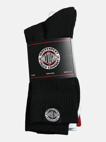 Independent BTG Crew Black/White/Maroon 3 Pack Socks