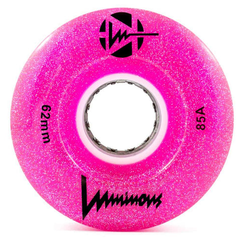 Luminous LED 62x32mm/85a GLITTER Pink Rollerskate Wheels - 4 Pack