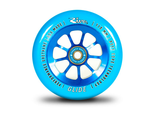 River Wheel Co Sapphire Glides 110mm Blue on Blue Scooter Wheel