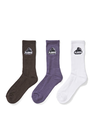 Xlarge Slanted Logo White/Brown/Grey 3 Pack Socks